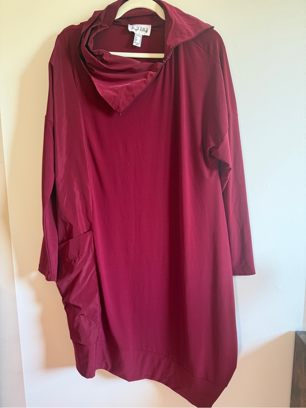 Joseph Ribkoff Burgundy Cocoon Dress Cowl Neck Pocket Size 14